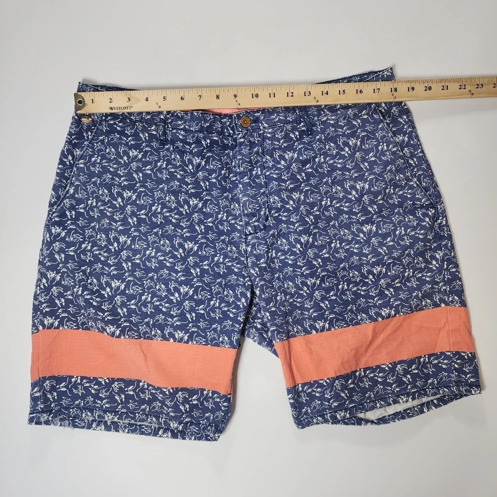 Scotch & Soda Shorts Mens 36 Brown Blue Orange Floral All Over Print Bermuda